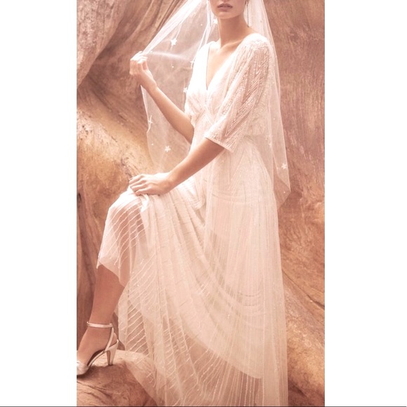 BHLDN Ellesmere 8 Ivory Allover Beaded Vintage Inspired V-neck Maxi Wedding - Picture 2 of 12